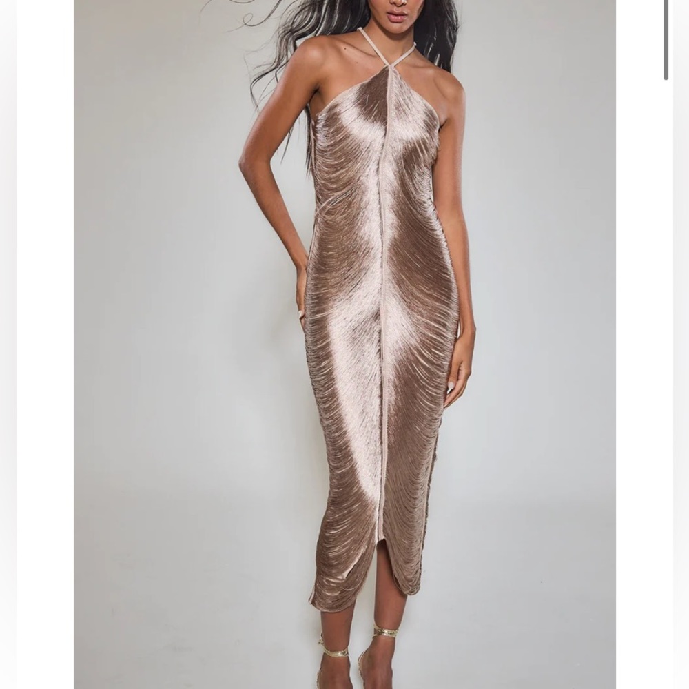 Rate London - GOLD FRINGE DETAIL HALTER MAXI DRESS - NWT
